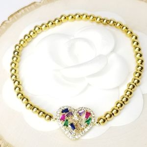 18K Gold Plated Stainless Pave CZ Heart Bracelet